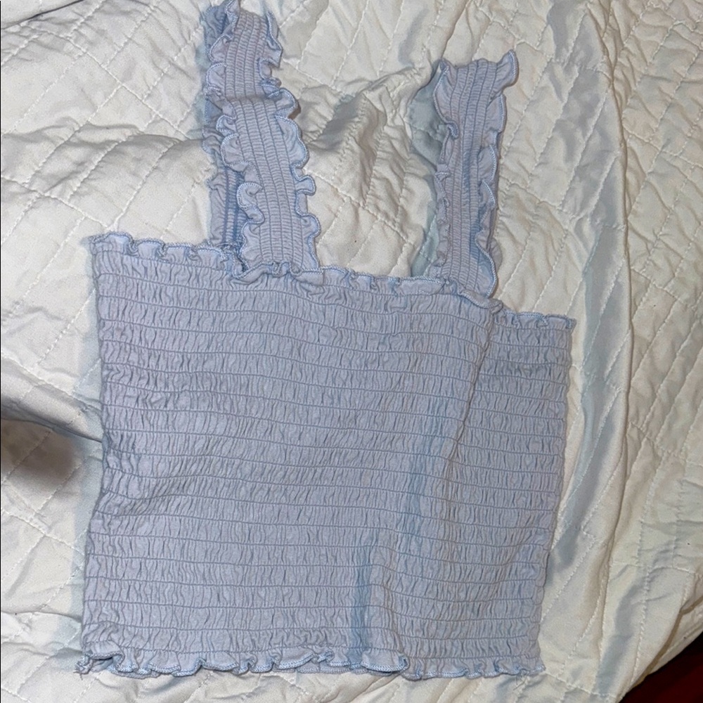 Hollister Light Blue Ruffled Smocked Tank Top